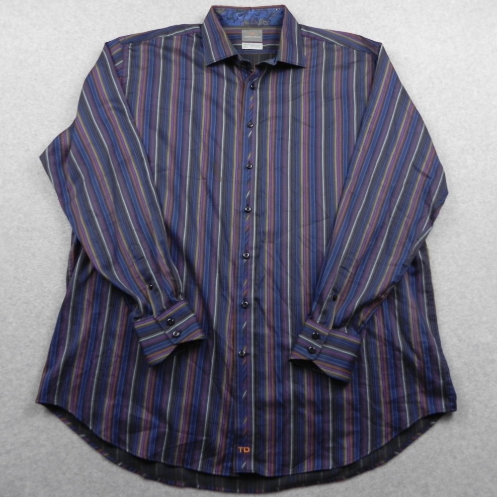 Thomas Dean Shirt Mens 2XLT Tall Dress Button Up Colorful Striped Long Sleeve